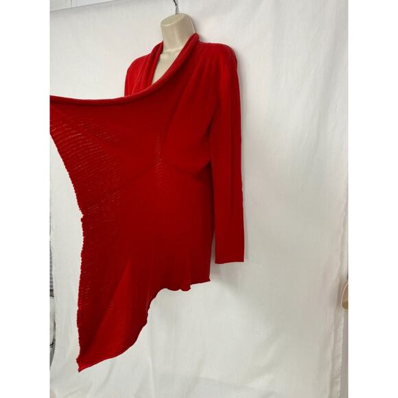Peter Nygard Cardigan Sweater Womens Medium Open Front Long Flowy Asymmetric Red - Picture 4 of 14